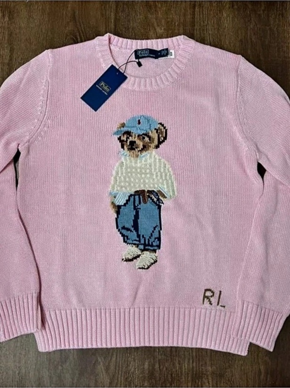 Polo Ralph Lauren Polo Bear Intarsia-Knit Sweater Pink Medium NWT